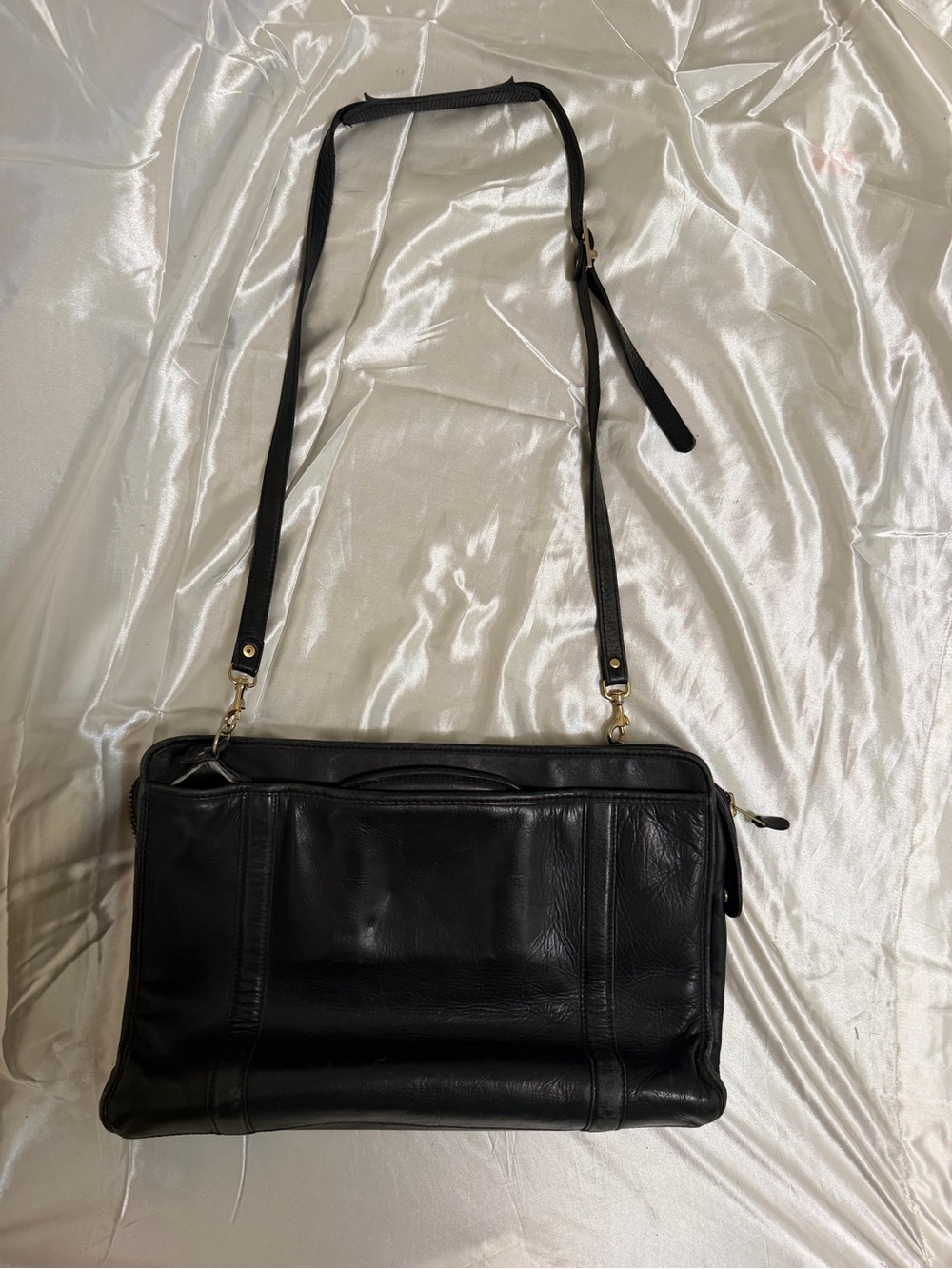 Vintage Black Genuine Leather Briefcase / Laptop Messenger Bag Shoulder Strap